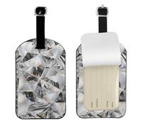 Diamond Texture Style Crystal,Luggage Tags Pu Leather Name Tag Travel Suitcase Identifier ID Tags Durable Baggage Label 2 pcs