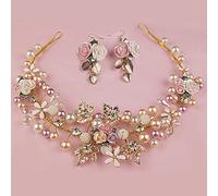 Diamond Tiara Colorful Beaded Maple Leaf Ceramic Flower Headband Handmade Hairband Earrings