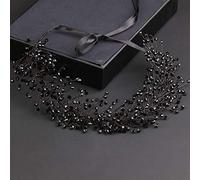 Diamond Tiara Handmade Black Crystal Beads Women's Tiara and Crown Wedding Ribbon Headband Bridal Hair Accessories for Prom Pageant Accessories