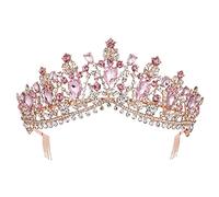 Diamond Tiara Rose Gold Pink Crystal Bridal Tiara Crown with Comb Pageant Rhinestone Veil Tiara Headband Wedding Hair Accessories