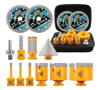 Diamond Tile Drill Bits Tool Kit 12pcs - EXFEIN Diamond Hole Saw 6/6/8/25/35/50/68mm+10mm Finger Bit+50mm Bevelled Chamfer Bits+Adapter + 2pcs 125mm Diamond Disc for Porcelain Tile Marble Granite
