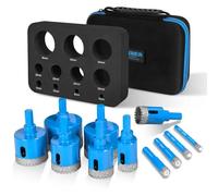 Diamond Tile Hole Cutter Set, 11 PCS Serrated Brazing Tile Core Drill Bits Sets with EVA Hole Saws Guide Jig Hollow Drill Hole Saw for Ceramic, Glass,Tiles, Marble,Granite, Gypsum,Wood