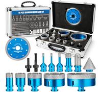 Diamond Tile Hole Saw Kit - 14 PCS Set Including 6/6/8/20/25/35/50/75/100mm Drill Bits, 20mm Finger Bit, 50mm Beveling Chamfer Bit, and 5" Diamond Blades for Tile, Ceramic, Porcelain, and Marble