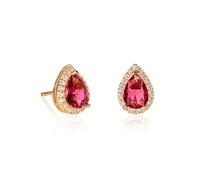 Diamond Treats 925 Gold Plated Pear Shaped Stud Earrings for Women and Teenage Girls with Ruby Red Cubic Zirconia Stones, Gold Ruby Red Earrings in 925 Silver, Elegant Teardrop Gold Earrings for Women