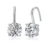 Diamond Treats 925 Sterling Silver Cubic Zirconia Solitaire Drop Earrings For Women and Girls, Simple 8mm Round Zirconia Drop Earrings for Women in Slver or Gold (Silver)