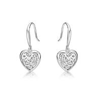 Diamond Treats 925 Sterling Silver Dangling Heart Drop Earrings with Fishhook Backs, Sterling Silver Heart Earrings for Women and Teen Girls, Sterling Silver Earrings for Women with Heart Charms