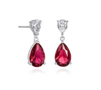 Diamond Treats 925 Sterling Silver Earrings for Women with Red Cubic Zirconia Stones, Ruby Red Earrings for Women, Sterling Silver Dangle Earrings for Women, Ruby Red Teardrop Earrings for Women