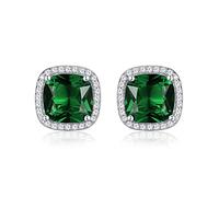 Diamond Treats 925 STERLING SILVER Earrings with Cushion White CZ, Sapphire, Emerald or Ruby Simulated Centre & FLAWLESS Sparkling Cubic Zirconia. The Silver Halo Earrings are a Lovely Gift for Her.