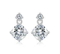 Diamond Treats 925 STERLING SILVER Earrings with Hanging Cushion Shape FLAWLESS Sparkling White Cubic Zirconia. The Dangly Sterling Silver Drop Earrings are a Lovely Gift for Her.
