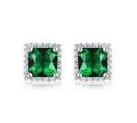 Diamond Treats 925 STERLING SILVER Earrings with Square White CZ, Sapphire, Emerald or Ruby Simulated Centre & FLAWLESS Sparkling Cubic Zirconia. The Silver Halo Earrings are a Lovely Gift for Her.