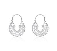 Diamond Treats 925 Sterling Silver Hoop Earrings for Women, Large Tribal Hoop Earrings with Intricate Filigree Design, Large Vintage Ethnic Silver Hoops for Women