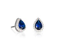 Diamond Treats 925 Sterling Silver Pear Shaped Stud Earrings for Women with Sapphire Blue Cubic Zirconia Stones, Teardrop Sapphire Blue Earrings in 925 Silver, Silver Jewellery for Women