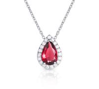 Diamond Treats 925 Sterling Silver Red Pendant Necklace with a Ruby Red Stone, Pear Shaped Ruby Red Necklace in 925 Silver, Red Halo Pendant Necklace for Women, Jewellery Gifts for Women