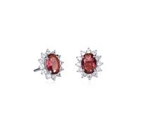 Diamond Treats 925 Sterling Silver Red Stud Earrings for Women with Cubic Zirconia Stones, Oval Ruby Red Earrings in 925 Silver, Jewellery for Women with Gift Box