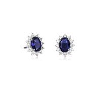 Diamond Treats 925 Sterling Silver Sapphire Blue Stud Earrings for Women with Oval Cubic Zirconia Stones, Flower Sapphire Blue Earrings in 925 Silver, Jewellery for Women with Gift Box