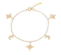 Diamond Treats Dainty Gold Plated Moon and Star Charm Bracelet in 925 Sterling Silver with Sparkling Cubic Zirconia Stones, Gold Moon and Star Bracelet for Women and Teen Girls