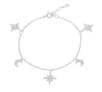 Diamond Treats Dainty Moon and Star Charm Bracelet in 925 Sterling Silver with Sparkling Cubic Zirconia Stones, Sterling Silver Bracelet for Women and Teen Girls, Moon and Star Bracelet in 925 Silver