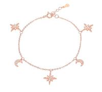 Diamond Treats Dainty Moon and Star Charm Bracelet in 925 Sterling Silver with Sparkling Cubic Zirconia Stones, Rose Gold Bracelet for Women and Teen Girls, Moon and Star Bracelet in Rose Gold