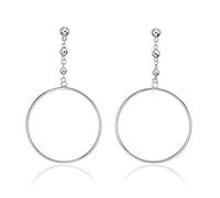 Diamond Treats Dangling Circle Drop Earrings in 925 Sterling Silver. These Polished Silver Earrings are a Lovely Fashionable Gift for Women.