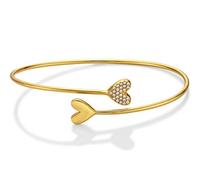 Diamond Treats Double Heart Yellow Gold Bangle for Women, 18K Yellow Gold Plated 925 STERLING SILVER set with AAA Grade White Cubic Zirconia. 60mm x 45mm Oval Heart Silver Bangle.