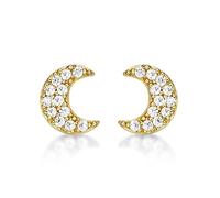 Diamond Treats Gold Moon Crescent Earrings in 925 Sterling Silver plated with 18K Yellow Gold, Simple Gold Half Moon Stud Earrings for Women and Young Girls, Cute Gold Stud Earrings for Her