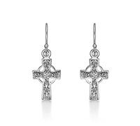 Diamond Treats Hanging Gothic Cross Earrings in 925 Sterling Silver. These Intricate Design Sterling Silver Cross Earrings with Fishhook Backs are a Lovely Gift for Women