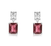 Diamond Treats Large 925 Sterling Silver Statement Drop Earrings with Ruby Red and White Cubic Zirconia Stones, Double Rectangle Red Dangle Earrings for Women