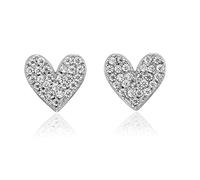 Diamond Treats Pave Heart Stud Earrings with Flawless Cubic Zirconia in 925 Sterling Silver. These Sparkling Silver Heart Earrings in a Choice of Silver, Yellow Gold or Rose Gold are a Lovely Gift for Women