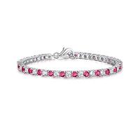 Diamond Treats Pink Red Ruby Tennis Bracelet for Women and Girls, solid 925 Sterling Silver with 3mm Sparkling Cubic Zirconia Stones, 7.5-8.5 inch Ladies Eternity Bracelet, Red Bracelets for Womens