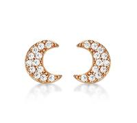 Diamond Treats Rose Gold Moon Crescent Earrings in 925 Sterling Silver plated with 18K Rose Gold, Simple Rose Gold Half Moon Stud Earrings for Women and Girls, Cute Rose Gold Stud Earrings for Her