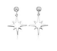 Diamond Treats Simple Star Drop Earrings in Polished 925 Sterling Silver. These Polished Silver Star Earrings are a Lovely Gift for Women.