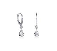 Diamond Treats Small 925 Sterling Silver Drop Earrings with Pear Shaped Cubic Zirconia Stones, Dainty Silver Dangle Earrings for Women with Leverback