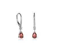 Diamond Treats Small 925 Sterling Silver Ruby Red Drop Earrings with Pear Shaped Red Cubic Zirconia Stones, Dainty Silver Dangle Earrings for Women with Leverback