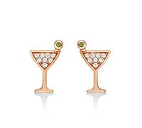 Diamond Treats Small Cocktail Glass Earrings in 925 Sterling Silver plated with 18K Rose Gold, Simple Mini Cocktail Glass Stud Earrings for Women and Girls, Cute Rose Gold Stud Earrings for Her