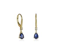 Diamond Treats Small Gold Plated 925 Sterling Silver Sapphire Blue Drop Earrings with Pear Shaped Dark Blue Cubic Zirconia Stones, Dainty Gold Dangle Earrings for Women with Leverback