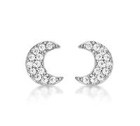 Diamond Treats Small Moon Crescent Earrings in 925 Sterling Silver plated with 18K Yellow Gold, Simple Mini Half Moon Stud Earrings for Women and Young Girls, Cute Gold Stud Earrings for Her