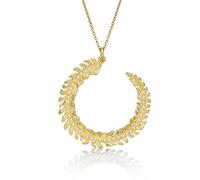 Diamond Treats Yellow Gold CURLED FEATHER Necklace in 925 STERLING SILVER for Women, 18K Gold Plated set with Sparkling Cubic Zirconia. Gold Ladies Pendant & Chain. A Gift for Women.