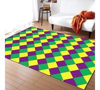 Diamond Trellis 3D Area Rug for Kids Soft Rectangular Carpet in Green Yellow Purple - 140x200 cm (55.1x78 in) - Perfect for Living Room & Bedroom