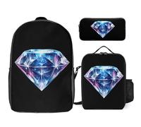 Diamond Universe Symbol 3 Pieces Set Laptop Backpack Casual Daypack with Lunch Box Pencil Case for Travel