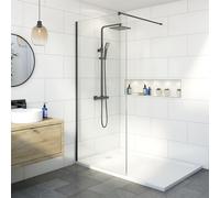 Diamond Walk In Shower Screen with 1700 x 700mm Non Slip Tray - 8mm Black