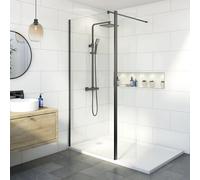 Diamond Walk In Shower Screen with 1700 x 700mm Tray & Fixed Return Panel - 8mm Black