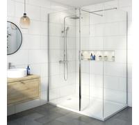 Diamond Walk In Shower Screen with 1700 x 700mm Tray & Fixed Return Panel - 8mm Chrome
