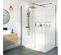 Diamond Walk In Shower Screens with 1700 x 700mm Non Slip Tray - 8mm Black