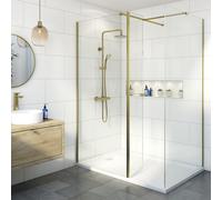 Diamond Walk In Shower Screens with 1700 x 700mm Tray & Fixed Return Panel - 8mm Brushed Brass