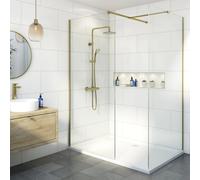 Diamond Walk In Shower Screens with 1700 x 900mm Non Slip Tray - 8mm Brushed Brass