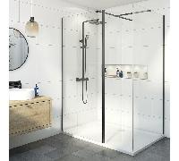 Diamond Walk In Shower Screens with 1700 x 900mm Tray & Hinged Return Panel - 8mm Black
