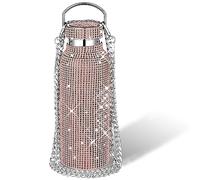 Diamond Water Bottle Bling Rhinestone Stainless Steel Thermal Bottle Refillable Water Bottle Insulated Water Bottle Glitter Water Bottle with Chain for Women Girls Gifts (Champagne Gold, 500 ml)