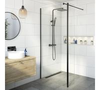 Diamond Wet Room Shower Screen 1400mm with Fixed Return Panel - 8mm Black
