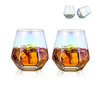 Diamond Whiskey Glasses Set of 2 Water Juice Tumbler Tilted Scotch Glass 300ml Whisky Glass Modern Look Glassware for Bourbon/Rum/Bar Tumbler