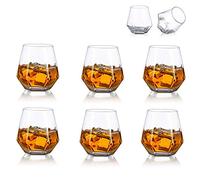 Diamond Whiskey Glasses Set of 6 Water Juice Tumbler Tilted Scotch Glass 300ml Whisky Glass Modern Look Glassware for Bourbon/Rum/Bar Tumbler